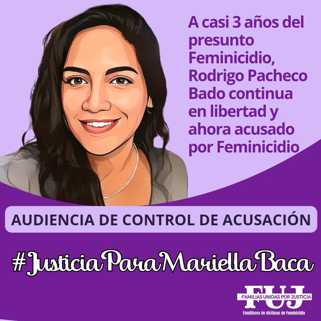 #JusticiaParaMariellaBaca Se realizará la Audiencia de Control de Acusación contra el presunto Feminicida Rodrigo Pacheco Bado. Exigimos a @FiscaliaPeru una adecuada presentación de alegatos y a la @CorteLambayeque no más suspensión de audiencias. @MarielaDelSoc17