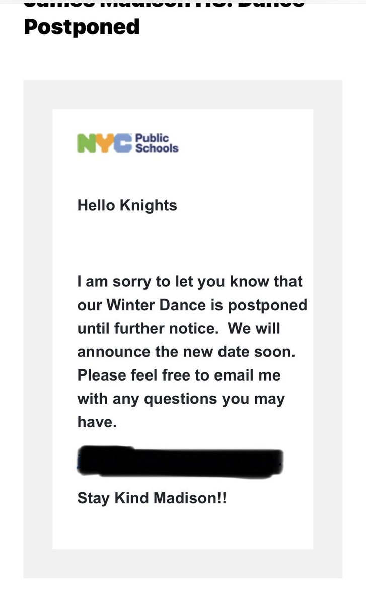 BREAKING: Not only did James Madison High School cancel in person classes today to make room for illegals, they also postponed indefinitely the highly anticipated annual Winter Wonderland Event which was supposed to take place today. 

Illegals are given first priority over our