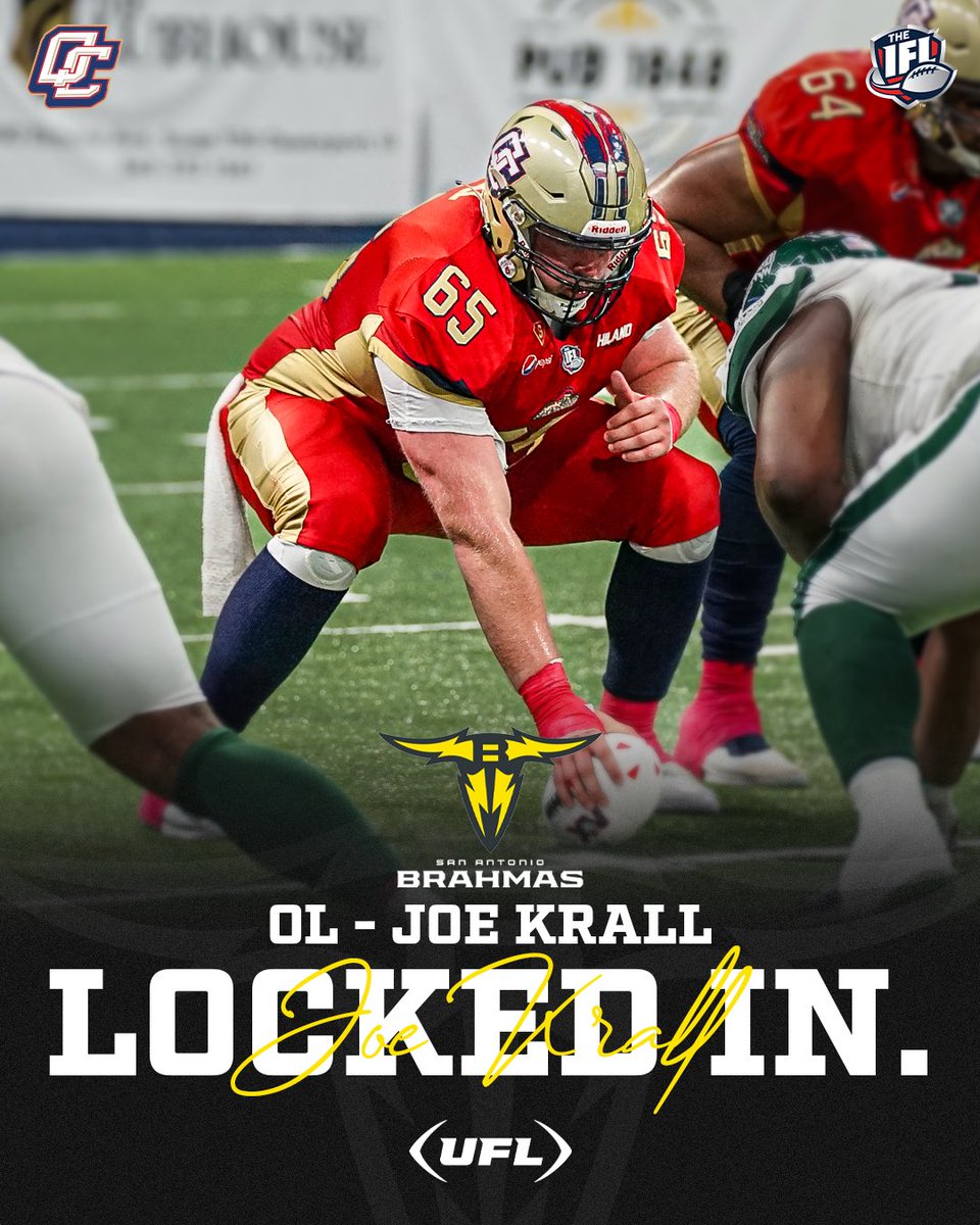 𝐏𝐑𝐎𝐓𝐄𝐂𝐓𝐄𝐃

The San Antonio Brahmas have protected former Quad City Steamwheeler &amp; <a href="/RollScotsFB/">Monmouth College Football</a> alum Joe Krall!

Following the XFL/USFL merger, current UFL teams had the opportunity to protect 42 players from their respective rosters.

#sQUADCITY | #HornsForward | #UFL