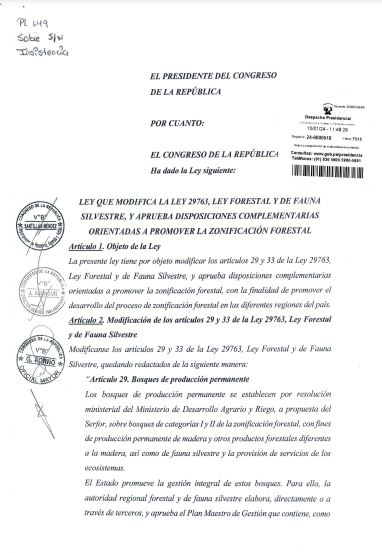 cipenza's tweet photo. Se acaba de firmar la autógrafa de la modificatoria de la #LeyForestal que facilita la #deforestacion y #destruccion de la #Amazonia y recordemos a sus firmantes @AlejandroSotoRe @walcero que han vulnerado el reglamento del @congresoperu. No tiene numero aun