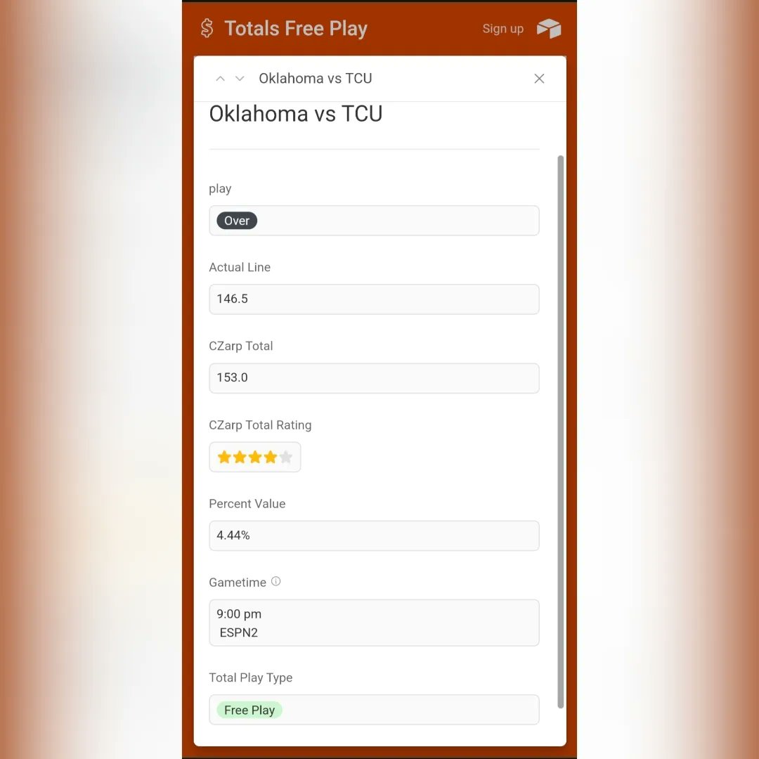 CZarpAnalytics's tweet photo. 01/10/24 #FreePlays are here. We are going for the MJ 3peat Sweep 🧹
Members have 11 plays , 6 of which are 5⭐ #Value. Give us some love
Twitter Limited membership is ending soon.
🔗https://t.co/nz6EAx2zH2🔗
#TCU #OU #Oklahoma #Sooners #HornFrogs #ChicagoSt #ChiSt #FairleighDickson #FD
#GamblingX #FreePlays
#NCAAB #cbb #cbbpicks
#gamblingtwitter #sports #sportsmodel #sportsbettingpicks #bet #bets #members #winner #winning #Analytics #SportsAnalytics #datascience #data #fyp #freepicks #NCAA #NCAABasketball