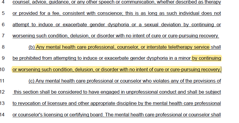 ErinInTheMorn's tweet photo. Horrifying new bill out of West Virginia, SB194, would ban gender affirming care for trans ADULTS up to 21, and would mandate that all mental healthcare providers try to "cure" being trans.

It bans mental health providers from "continuing the delusion" of being transgender. https://t.co/pfDgrE70F1