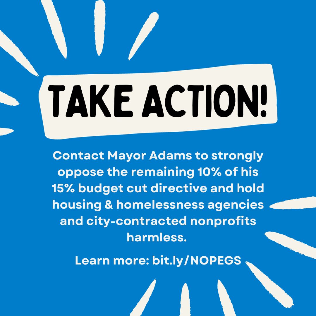 Join us in urging @NYCMayor to reverse the remaining 10% of his 15% budget cuts. #Supportivehousing is not just a home; it provides vital services and stability to those who need it most and is a proven solution to homelessness. Join us: bit.ly/NOPEGS