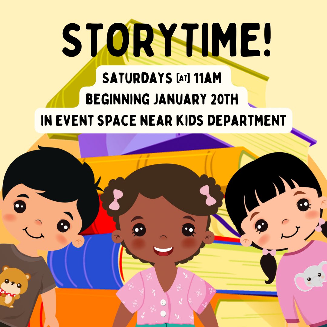 Storytime is back!

Beginning January 20th Storytime will resume every Saturday at 11am. It will take place in our event space right near the kids department. Stop on by for this beloved event!

#bnparamus #bnstorytime #childrenevents #saturdayevents #childrensbooks