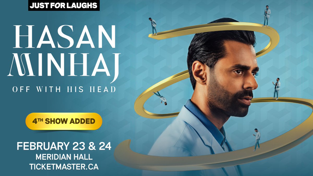 Tickets are going FAST to see the incredible Hasan Minhaj's brand new show 'Off With His Head' live in Toronto this February so we added a 4TH SHOW 🔥 ➡️ Feb 23 at 9:45PM at Meridian Hall 🎫 Pre sale today using the code JFL: ticketmaster.ca/event/10005F6C…