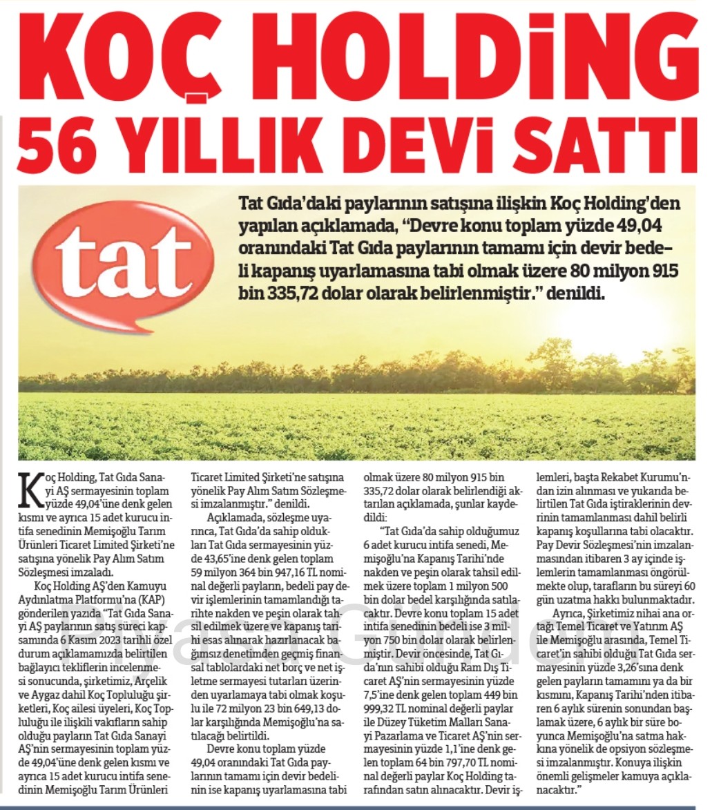 #TATGD Koç Holding, 56 Yıllık Devi Sattı.

-Yenibirlik