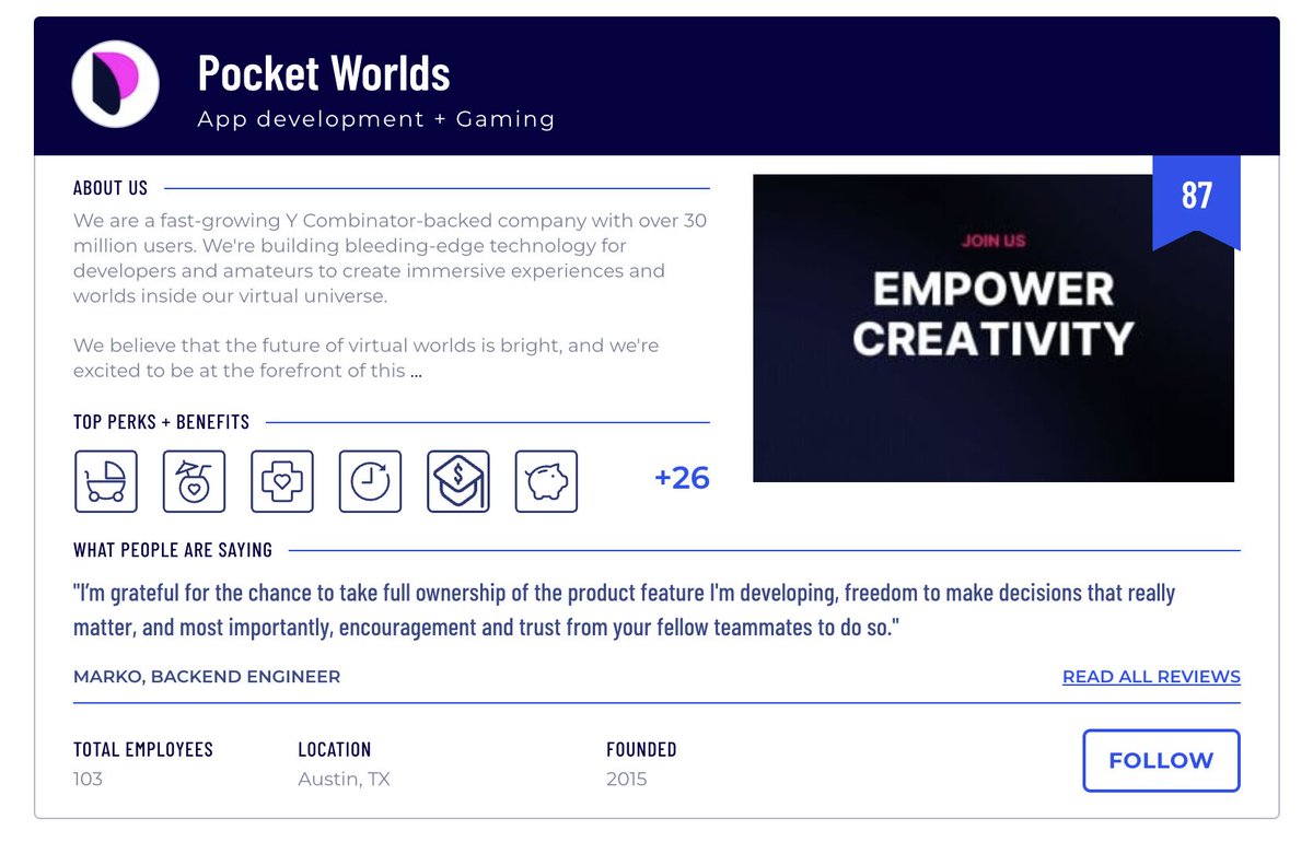So excited to have Pocket Worlds celebrated as one of #builtin's Best Midsize Places to Work in 2024.

Learn more about our mission and view the roles we’re hiring for at lnkd.in/eujcrDSW

#BPTW2024 #2024BuiltInBest
