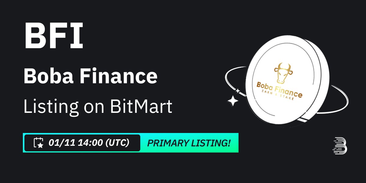 BitMart (@bitmartexchange) on Twitter photo #BitMart is thrilled to announce the exclusive primary listing of Boba Finance (BFI) <a href="/RealBobaFinance/">Boba Finance</a> 🔥
💰Trading pair: $BFI/USDT
💎Deposit: Already Open
💎Trading: 1/11/2024 14:00 PM UTC
Learn more: support.bitmart.com/hc/en-us/artic… #BitMart is thrilled to announce the exclusive primary listing of Boba Finance (BFI) <a href="/RealBobaFinance/">Boba Finance</a> 🔥
💰Trading pair: $BFI/USDT
💎Deposit: Already Open
💎Trading: 1/11/2024 14:00 PM UTC
Learn more: support.bitmart.com/hc/en-us/artic…