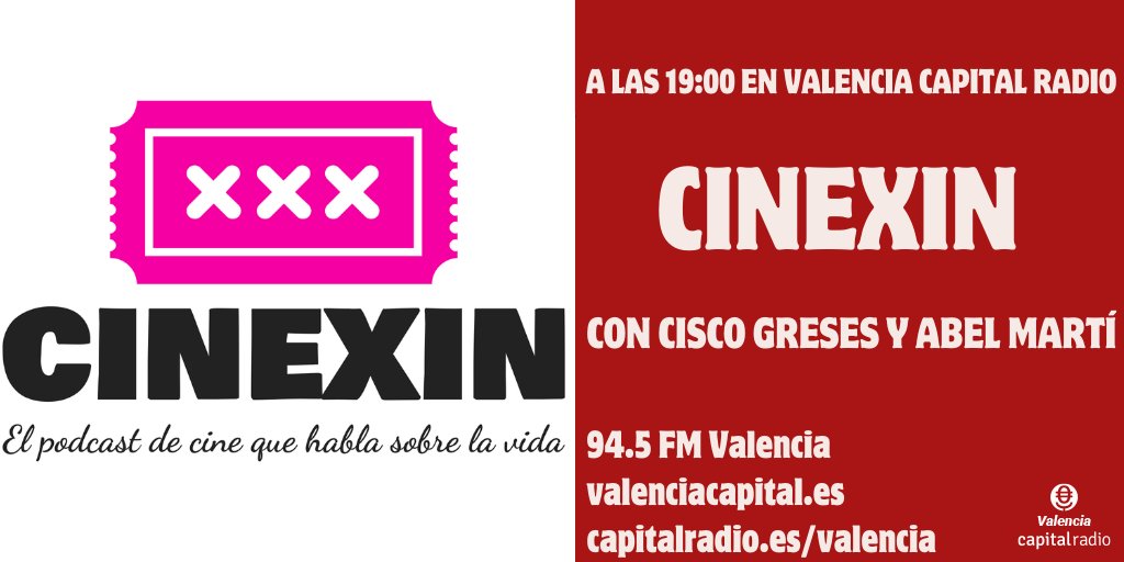 Capital_vlc's tweet photo. 📂| #Cinexin

📝 A las 19:00h, con @AbelMartiSerra y @CiscoGreses, no te pierdas la nueva edición de @cinexinpodcast con toda la actualidad, curiosidades y teorías locas del mundo audiovisual

---
Valencia Capital Radio
📻 94.5 FM
📲 https://t.co/pF9qT06qNB https://t.co/AUoCxZouZE