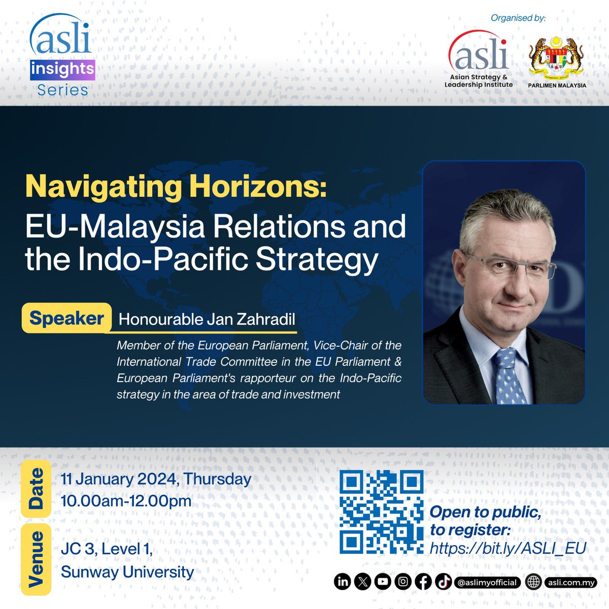 elee618's tweet photo. Come join in for this @aslimyofficial Talk at @SunwayU by the Hon @JanZahradil of the @Europarl_EN. https://t.co/pIwEFxa7l3