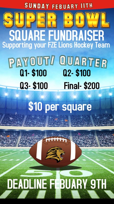 Interested in purchasing some football squares to support your FZE Lions?? 
Contact a player for more information.
