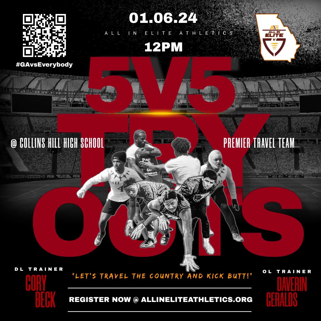 Daverin_Geralds's tweet photo. Round 2 of 5v5 tryouts this Saturday at 12pm @ Collins hill high school football field. Come be apart of the GAvsEverybody tour! @CoachBeck56 @Nucheeze1 @CoachGCarswell #GAvsEverybody https://t.co/0FdRDDtA3S