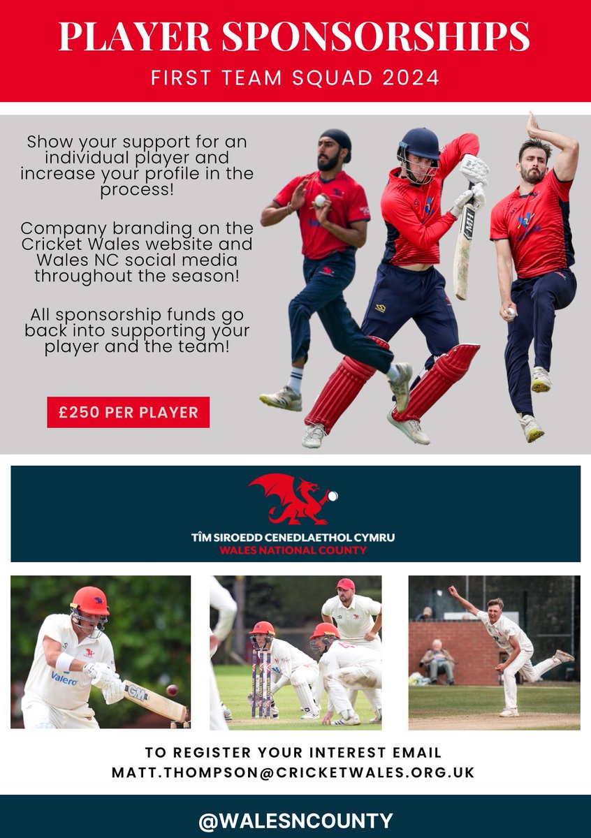 ❗️Our player sponsorship scheme will run again this season!

🏏 Want to support one of the first team squad in 2024?

📩 DM or contact us on the email address provided!

🏏🏴󠁧󠁢󠁷󠁬󠁳󠁿🐉🔴🔵 #Dinkies