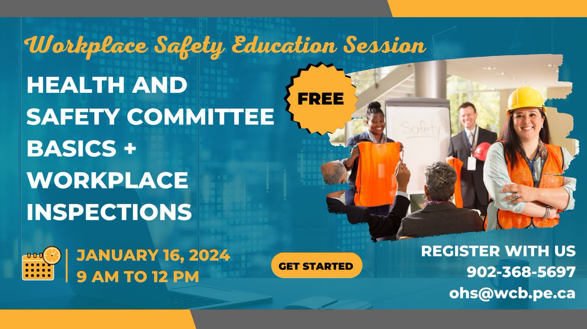 WCBPEI's tweet photo. Our Winter/Spring Workplace Safety Education Sessions continue next week. 

Coming up:
Jan 16 ➡ Health and Safety Committee Basics + Workplace Inspections

Space is limited, register now: https://t.co/5VMZlq0OmX

#lifelonglearning #safetymatters #pei https://t.co/Nt6aWmRrxJ