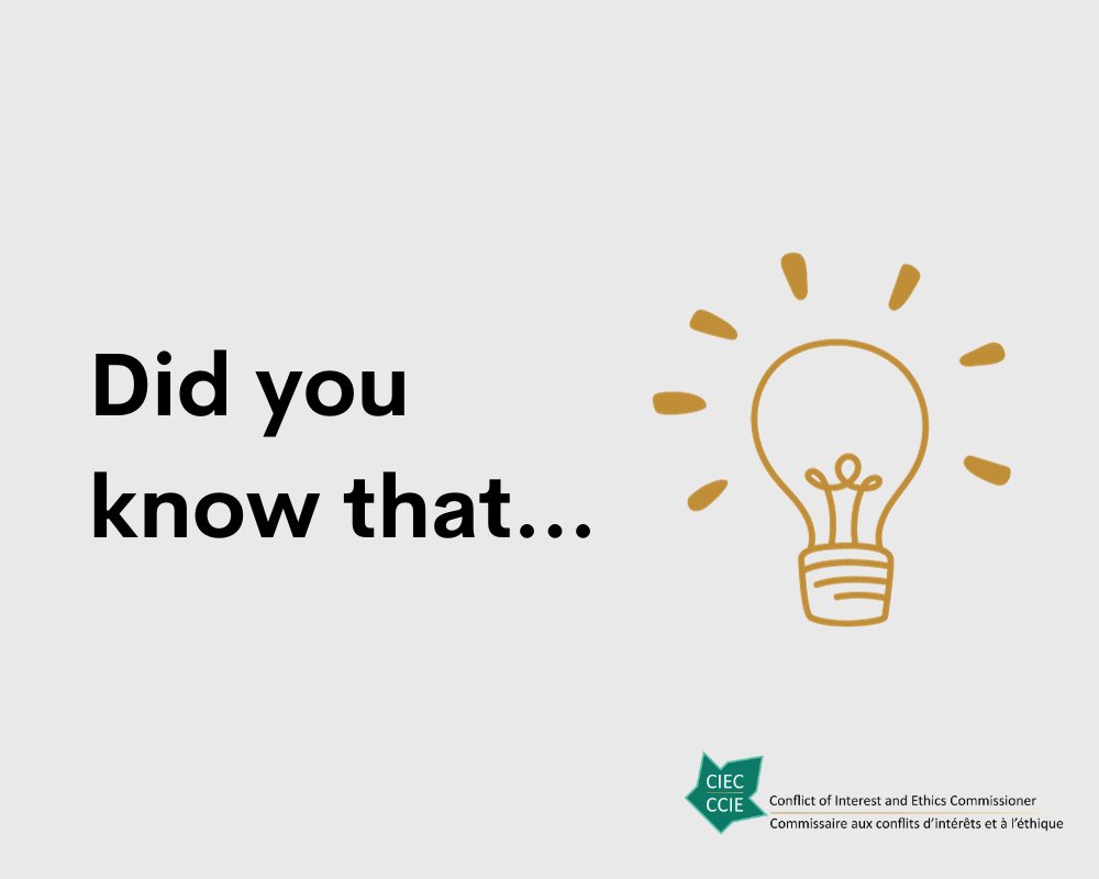 DYK, under the #ConflictOfInterest Act, public office holders must recuse if they are in a conflict of interest & publicly declare it within 60 days? Recusals are posted on the #Ethics Commissioner’s Office website. bit.ly/3SdWSlF