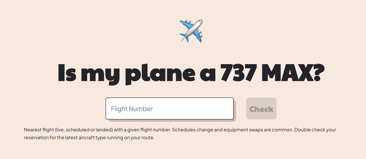 Hey @PFTCommenter found a site for your future flights. Stay safe out there 🫡 ismyplanea737max.com