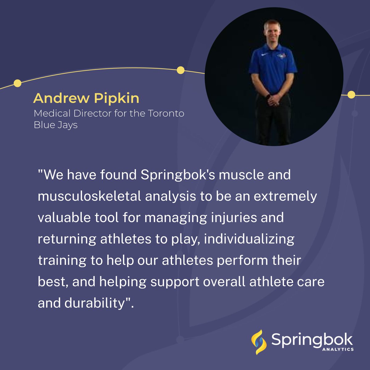 Within sport and human performance, Springbok is improving injury knowledge, load management protocols, personalized training, and sport-specific knowledge of muscular composition.

Learn more about how we support our sports partners like the <a href="/BlueJays/">Toronto Blue Jays</a>.