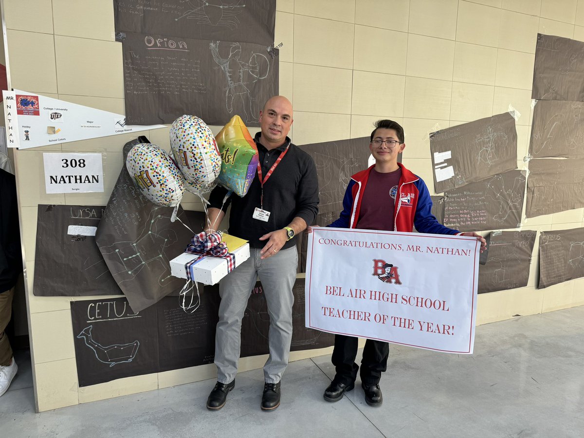 BelAirStuco's tweet photo. Congratulations to this years teacher of the year Mr. Sergio Nathan! We thank you for the work you’ve put on campus and all the students and faculty you’ve touched the hearts of! ❤️💙 https://t.co/TsVOjYKvi5