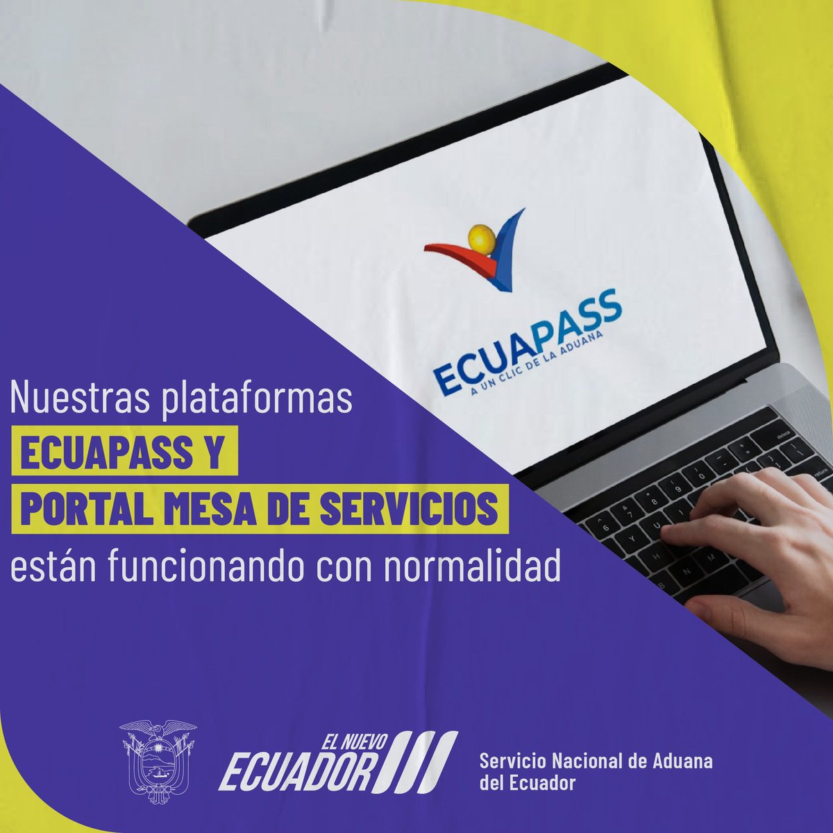 SENAE_Aduana's tweet photo. 📌 Recordamos a nuestros usuarios que nuestra plataforma aduanera #ECUAPASS, y el portal de consultas en línea #MesaDeServicios se encuentran funcionando con total regularidad.

➡️ Ecuapass: https://t.co/ypB5nY55b8

➡️ Mesa de Servicios: https://t.co/qegkvpOWAk https://t.co/yZqDZJ9iXk