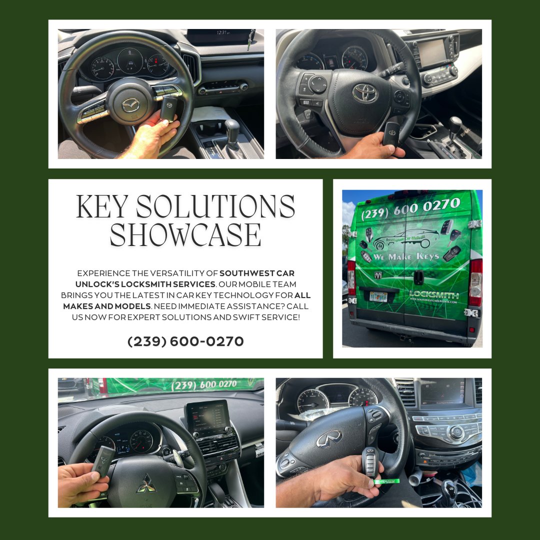 southwestcar's tweet image. Need quick car locksmith services? 🗝️ Our green truck in Lehigh is ready to assist! Expert solutions for all car models. Call us now: (239) 600-0270! #CarKeyExperts #GreenLocksmithTruck #FastHelpOnTheWay