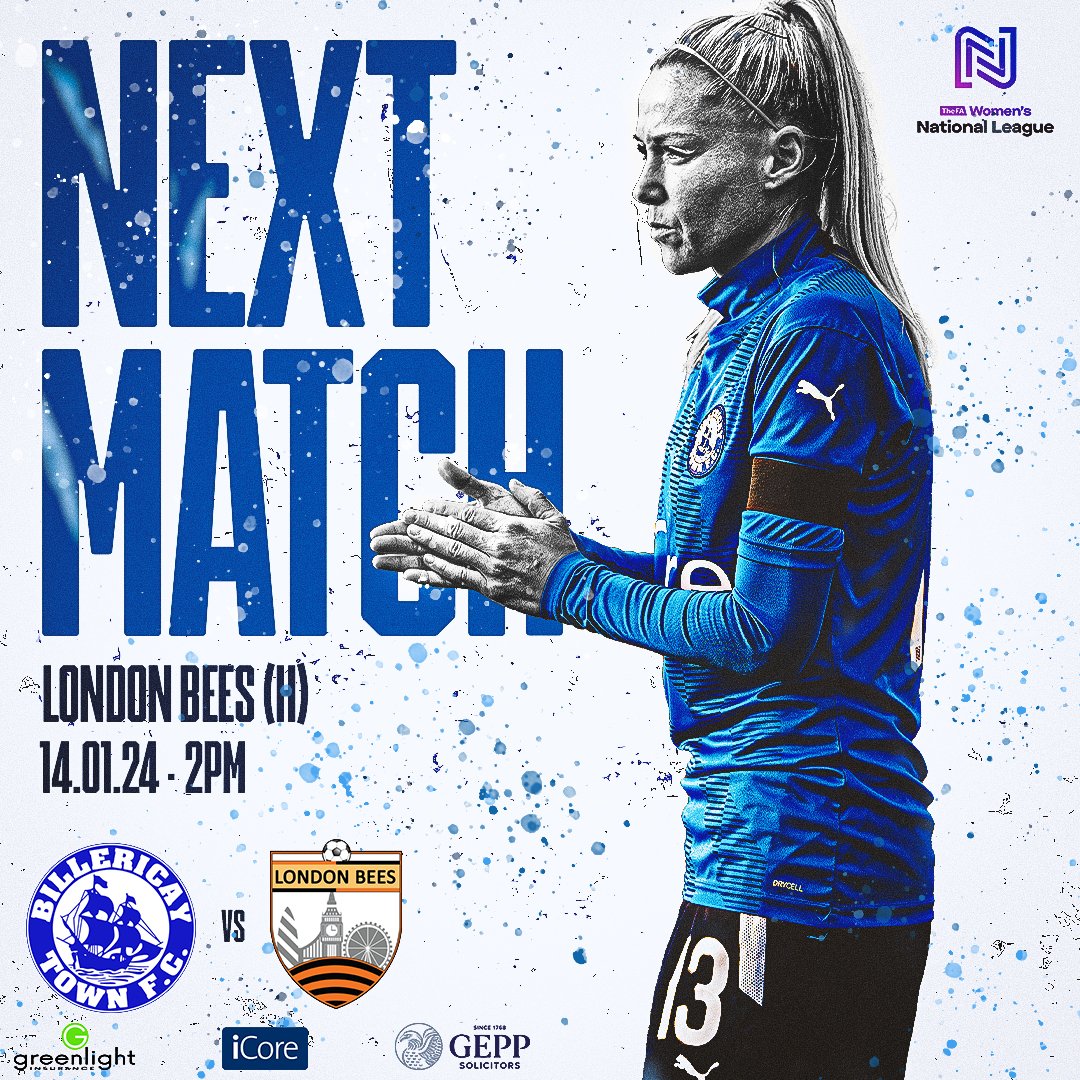 𝙉𝙀𝙓𝙏 𝙈𝘼𝙏𝘾𝙃❗️ 🆚 @LondonBees 🏟️ New Lodge, CM12 9SA 📅 Sun 14/1 🏆 FAWNL Southern Premier ⚽️ 2pm 🎟️ £5 Adult, £2 U16, @BTFC Season Ticket - FREE ENTRY We're at home once again this weekend!🏡 Online tickets🔗 billericaytownfc.ktckts.com/brand/womens-m… #BTFCW