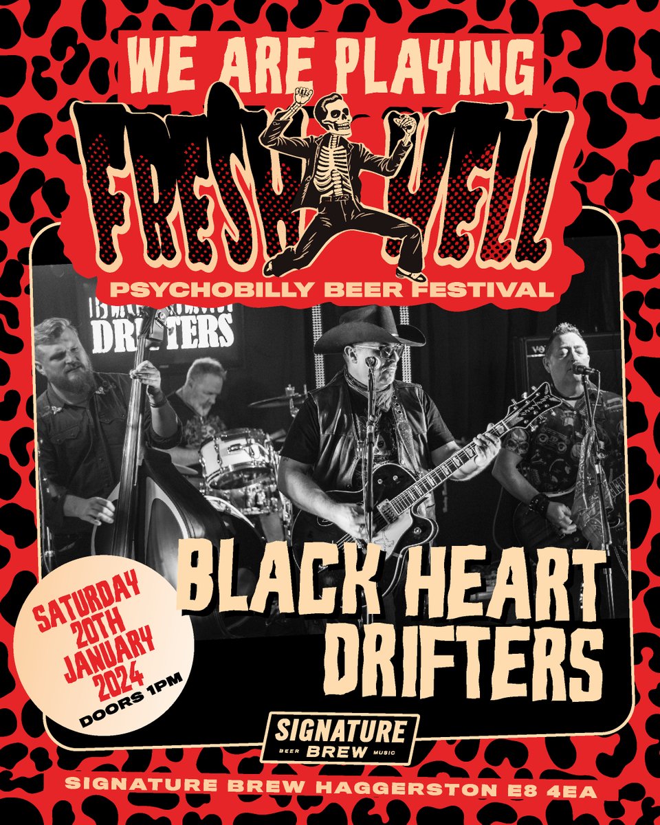 Hey you cool cats, we're playing the Fresh Hell #Psychobilly Beer Festival in London on Sat 20th Jan and would love to see lots of faces there. If you're free and up for a day of frolics and shenanigans, you can get a ticket at tixr.com/e/89115 #freshhell #haggerston #beer