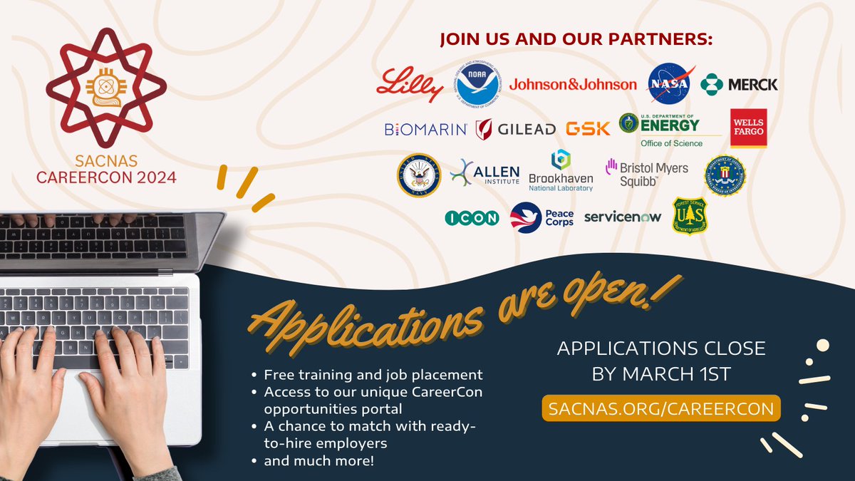 SACNAS's tweet photo. #CareerCon2024 applications are officially open! >>> https://t.co/F9yFP1HDav 

CareerCon is an immersive cohort-based career matching event for our members interested in industry and/or government careers. Join us digitally from April 23 - 25, 2024!  App closes 3/1! https://t.co/og7wPy3VLf