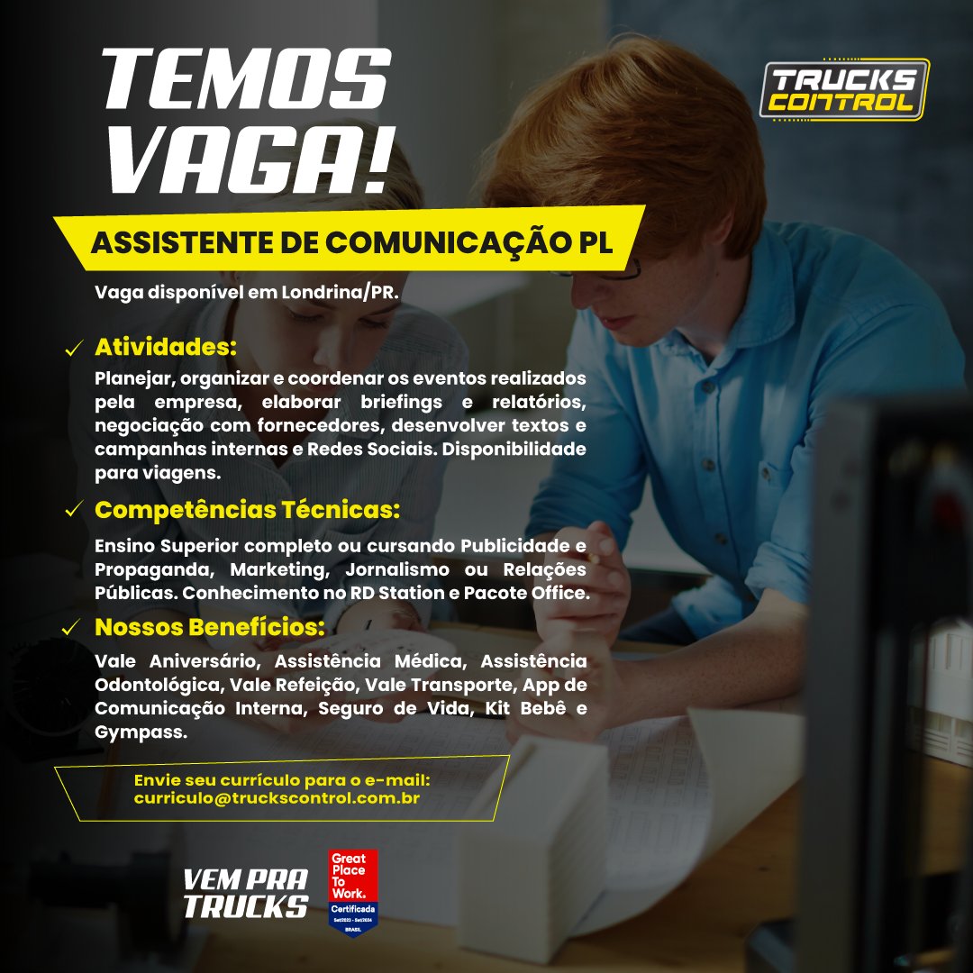 TrucksControl's tweet photo. Venha fazer parte do time Trucks Control! 🖤💛🚀 https://t.co/RjWqzjtmDj