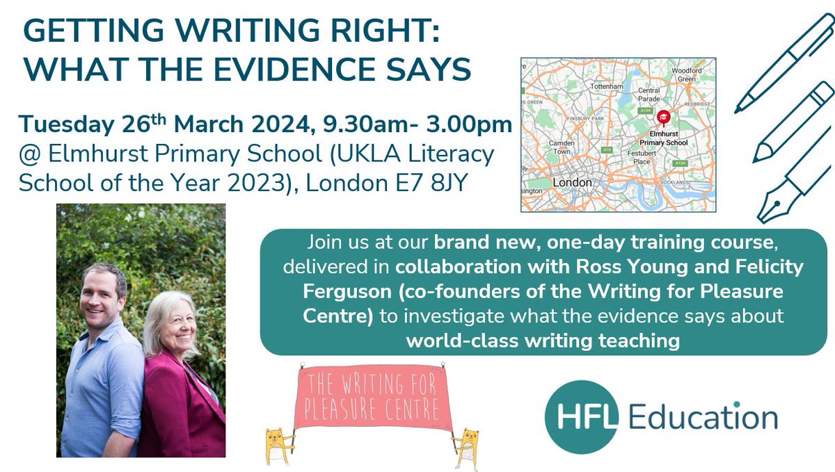 HertsEnglish's tweet photo. We're thrilled to announce that we're collaborating with @WritingRocks_17 to bring you new training:
➡️'Getting Writing Right: What the Evidence Says'⬅️
Join us for a day of learning @ Elmhurst Primary, London.
Find out more and book here (limited spaces): https://t.co/BbzucyfodM https://t.co/kgZ2arSJ5F