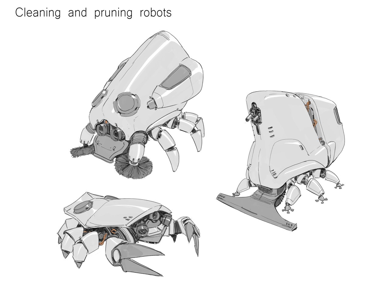 Here are a couple of robot sketches I did for a challenge last year. It was a lot of fun doing some hard surface design for once.