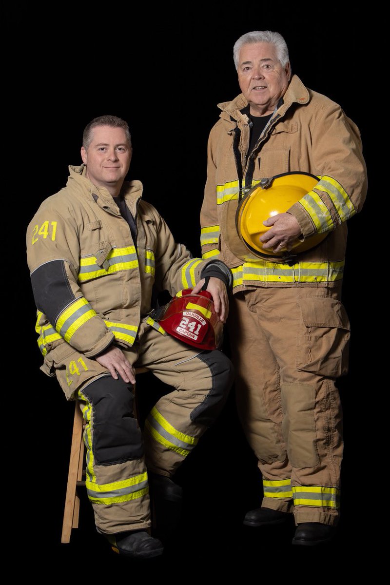 Sayers291's tweet image. Oakville Fire Captain Jason Barrett and his Father, retired Oakville Captain Rick Barrett.  Happy we were finally able to coordinate our busy schedules for this photo shoot.  @JasonGBarrett @oakvillefire @oakvillepffa