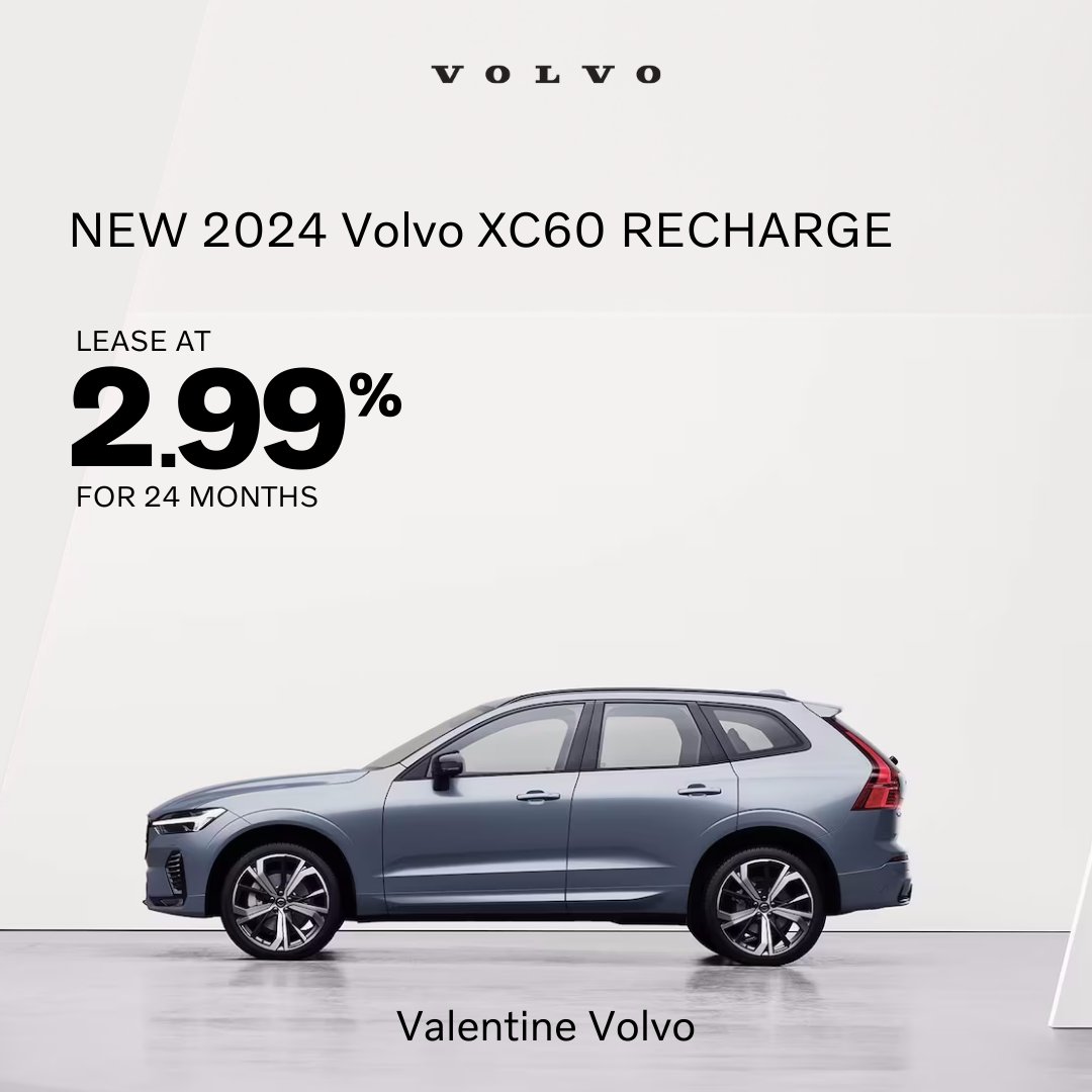 volvocalgary's tweet photo. Experience the future of driving and lease our smart plug-in hybrid 2024 XC60 Recharge at an unbeatable 2.99% rate. Book a test drive and experience the relaxed control and smooth powerful drive of our midsized SUV. https://t.co/D7cp0yS7Ok https://t.co/SER5uV65Ou