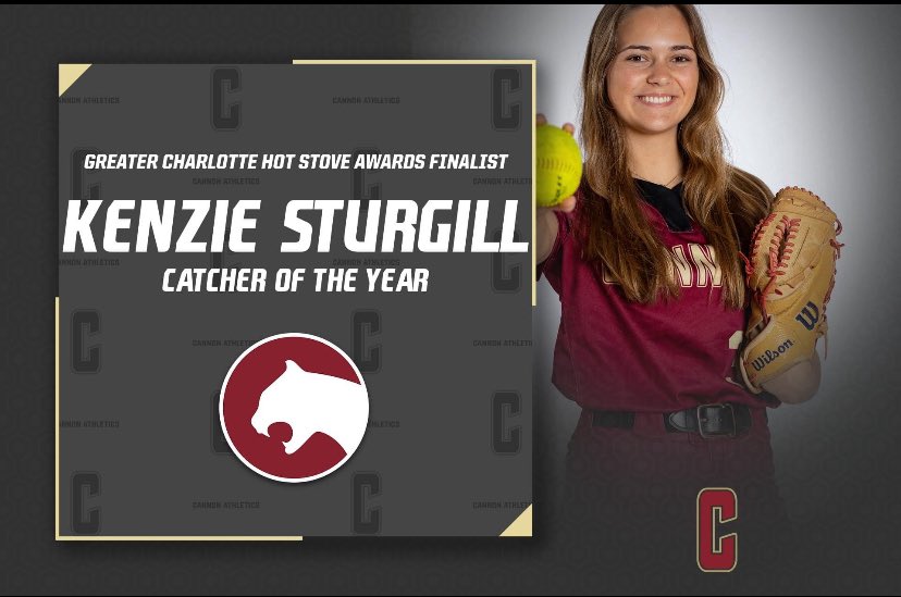 Congrats to <a href="/Mackenziesturg/">Mackenzie Sturgill</a> for being named a Finalist for The Greater Charlotte Area Hot Stove’s CATCHER OF THE YEAR AWARD! <a href="/CannonAthletics/">CannonAthletics</a>