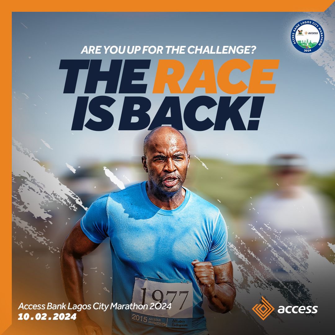 The Access Bank Lagos City Marathon  is back again and will take place on the 10th of February, 2024

It's time to Find Your Feat. 

See you there 😁

#ABLCM2024
#FindYourFeat
#AccessCorporation
#WhereTheWorldConnects