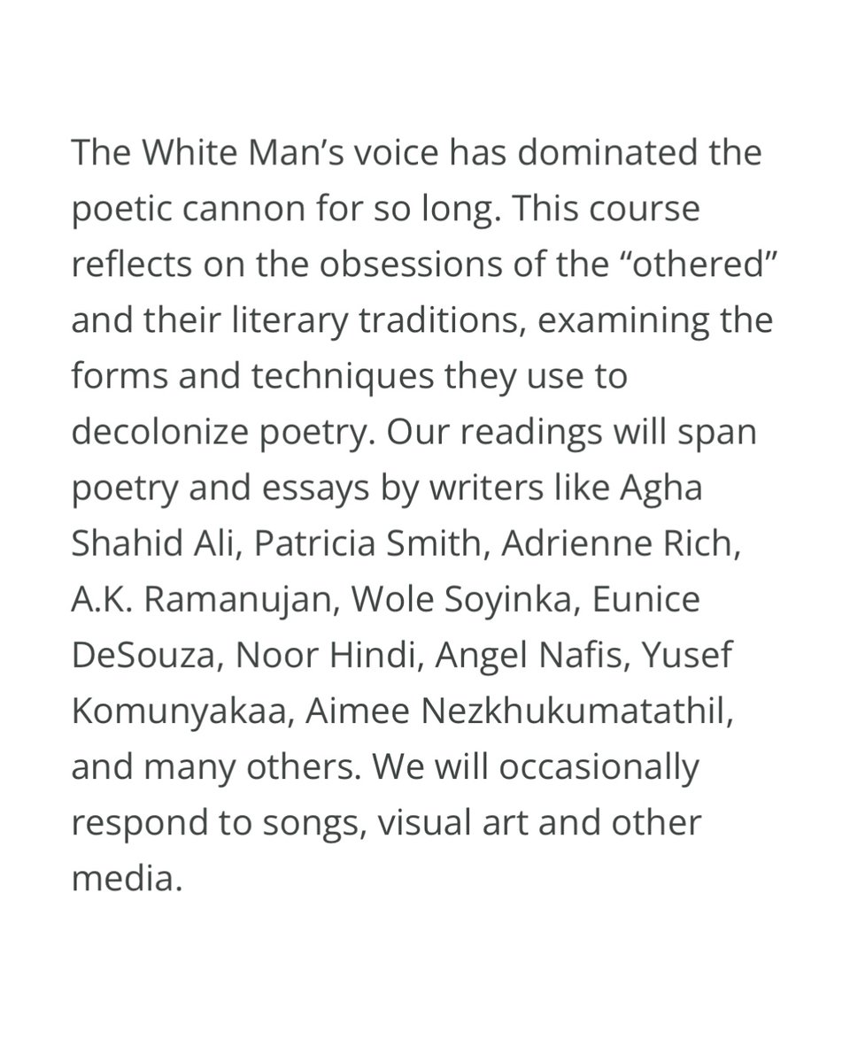 awasthi_gauri's tweet photo. Hi, I am teaching Decolonizing Poetry with the @loftliterarycenter. Everyone with an interest in learning about poetry and decolonization is welcome to join. Its COMPLETELY ONLINE. On Wednesdays from 4-6pm CT, January 24th - February 28th.
Register here: https://t.co/oJKcynTeul https://t.co/5Fq73Ypf6M