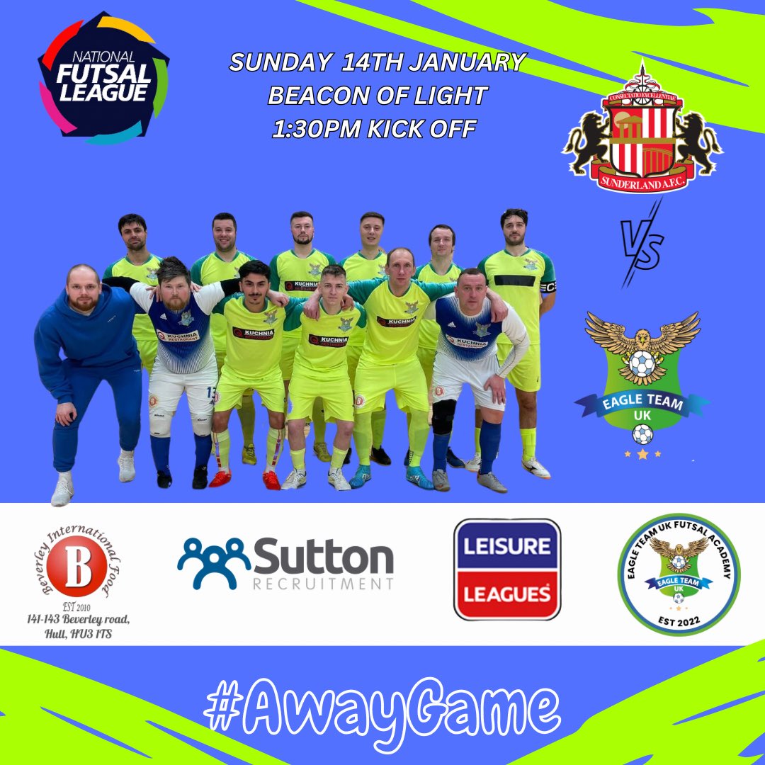 Eagles back in <a href="/NatFutsalLeague/">National Futsal League</a> action. First game in 2024 against strong <a href="/FoLFutsal/">Sunderland FOL Futsal</a> club. Should be great Futsal match 👍⚽️🤩