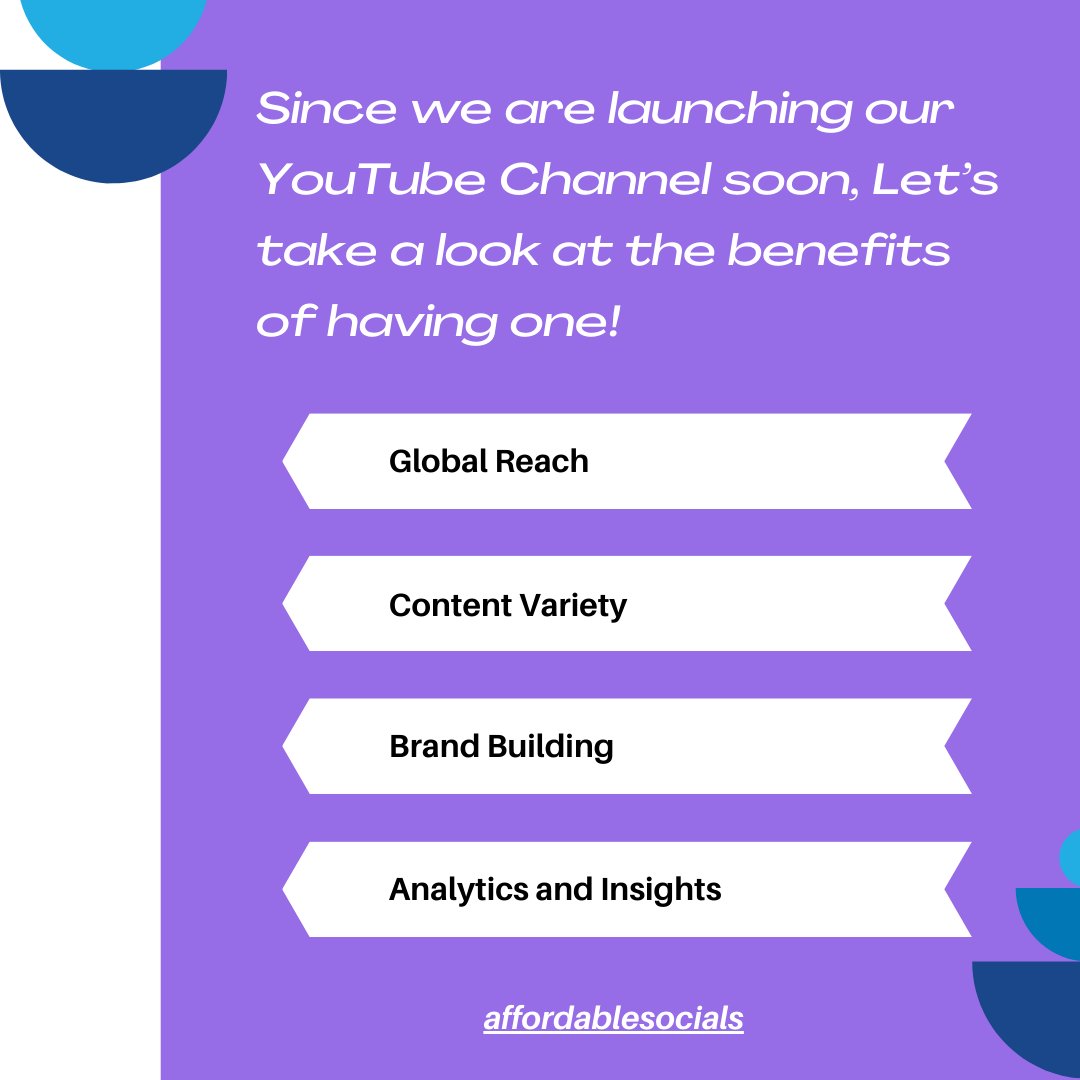 The benefits of having a YouTube Channel, Unlocking Global Reach, Diverse Content, and Brand Building Excellence with Affordable Socials! 

#AffordableSocials #GlobalReach #ContentVariety #BrandBuilding #DigitalStrategy #SocialMediaMastery #DataDrivenInsights #MarketingExcellence