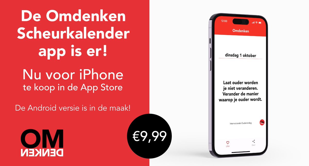 De Omdenken Scheurkalender is er nu ook digitaal!

Toen de Omdenken Scheurkalender 2024 al halverwege december uitverkocht was, zijn we als de wiedeweerga aan de slag gegaan om een digitale versie te maken. Nu al beschikbaar op Iphone, een Android versie komt er zsm ook aan!
