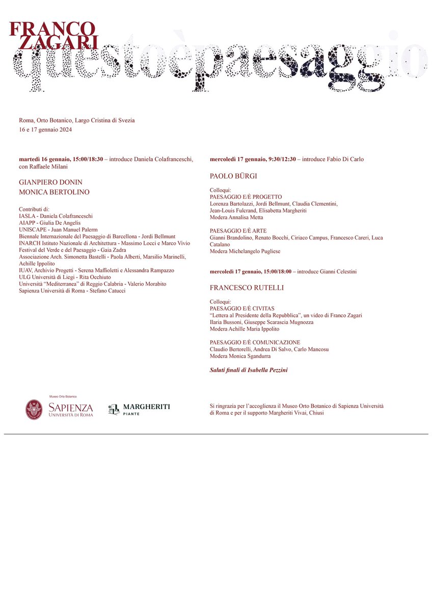 il 16 e 17 gennaio a Roma all’Orto Botanico “questoèpaesaggio”. Siete tutti invitati