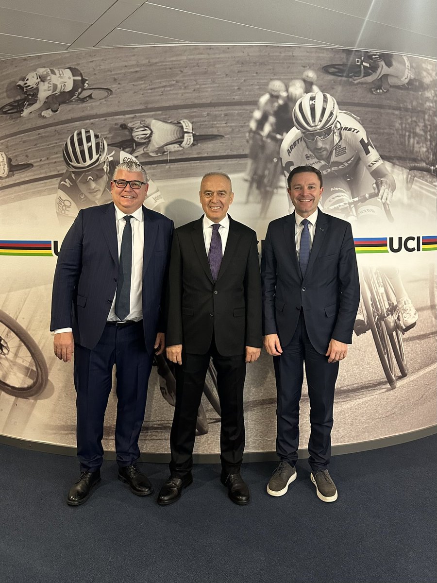 DLappartient's tweet photo. Delighted with today’s visit from the President of the Turkish Cycling Federation Emin Muftuoglu and Turkish Olympians Association President Alper Kasapoğlu to discuss potential collaborations to promote cycling in the region.

Our shared focus on both participation and performance will ensure the sport thrives.