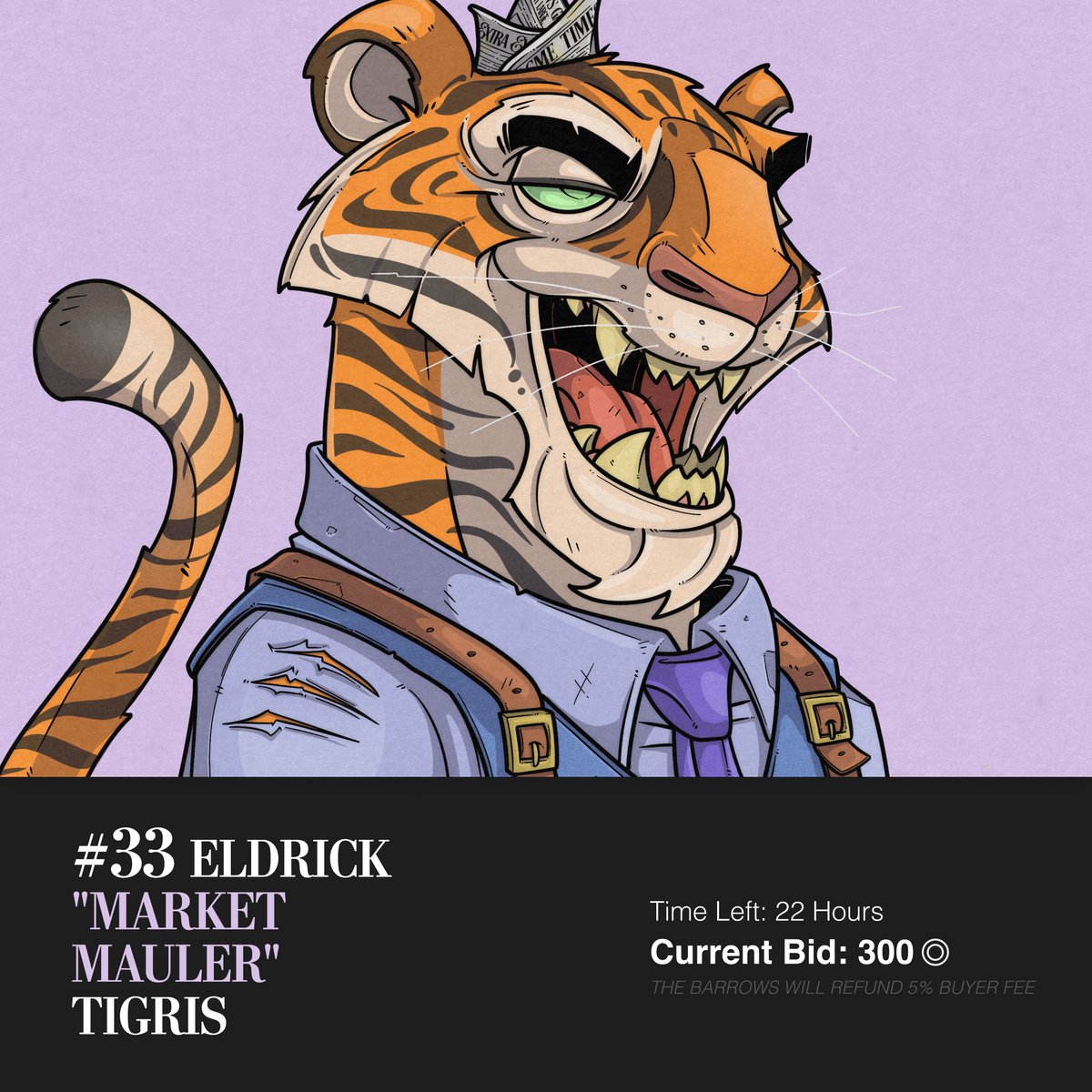 The_Barrows's tweet photo. Introducing | @The_Barrows #33 | Eldrick "Market Mauler" Tigris  

24 Hour Auction, Kicked off on First Bid (106.69)  

22 Hours Left Current Bid: 300 | Live Now:  @exchgART

Backstory | Link 👇 https://t.co/hPm1AFTsxV