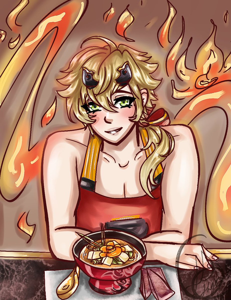 JavaDreamscapes's tweet image. Happy Belated Birthday forgot to post it yesterday &lt;3 Chef Thoma in an apron anyone ? ;) @GenshinImpact @thomadailys #fanart #Genshinfanart #Thoma #chef #apron #birthday
