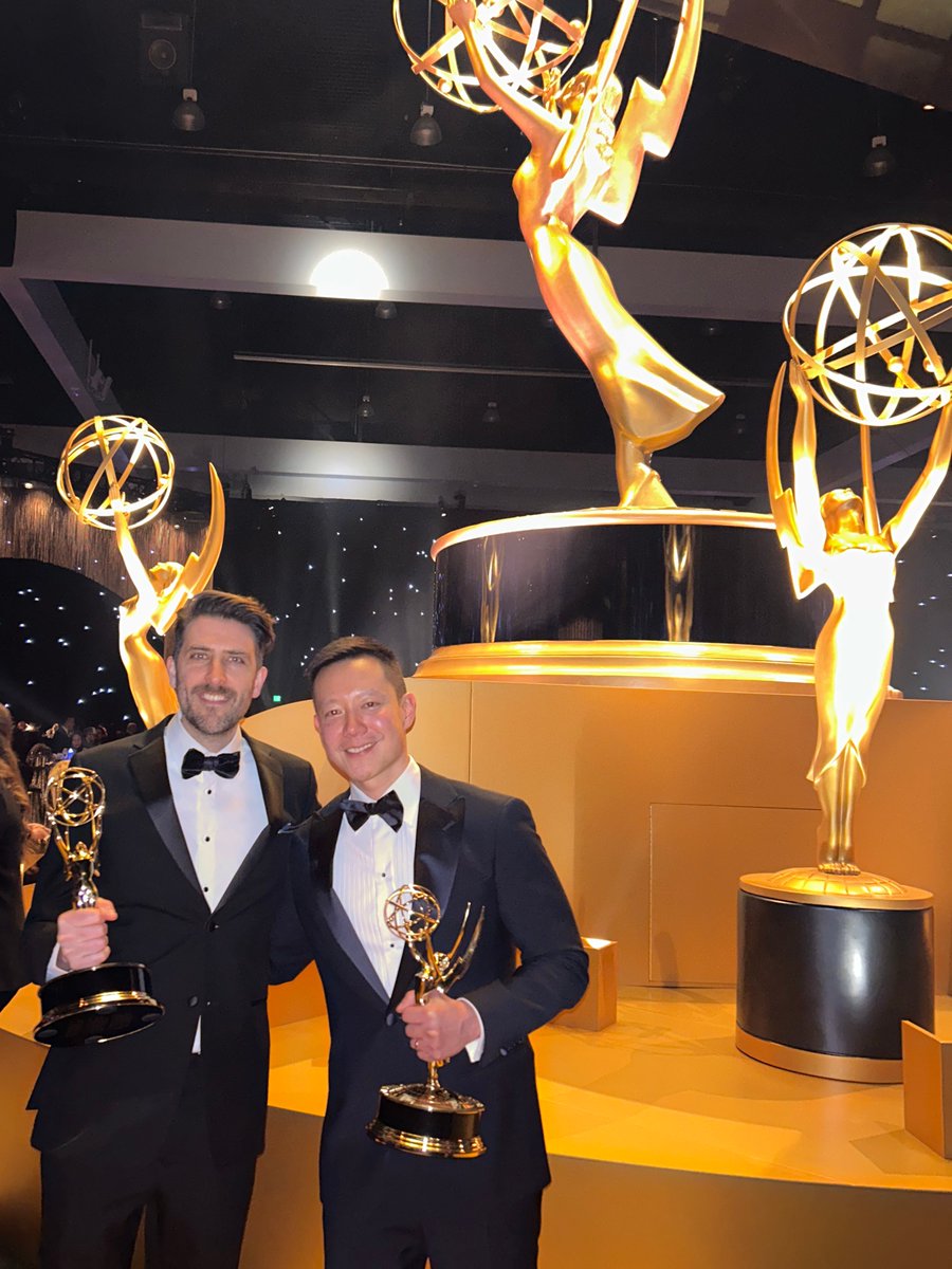 Check out those #Emmy-award winning smiles. 🤩 Congrats again to DNEG's own Stephen James (#VFX Supervisor) & Nick Marshall (DFX Supervisor) – and the whole #TheLastofUs crew! – for their 'Outstanding Special Visual Effects In A Season Or A Movie’ win this weekend!