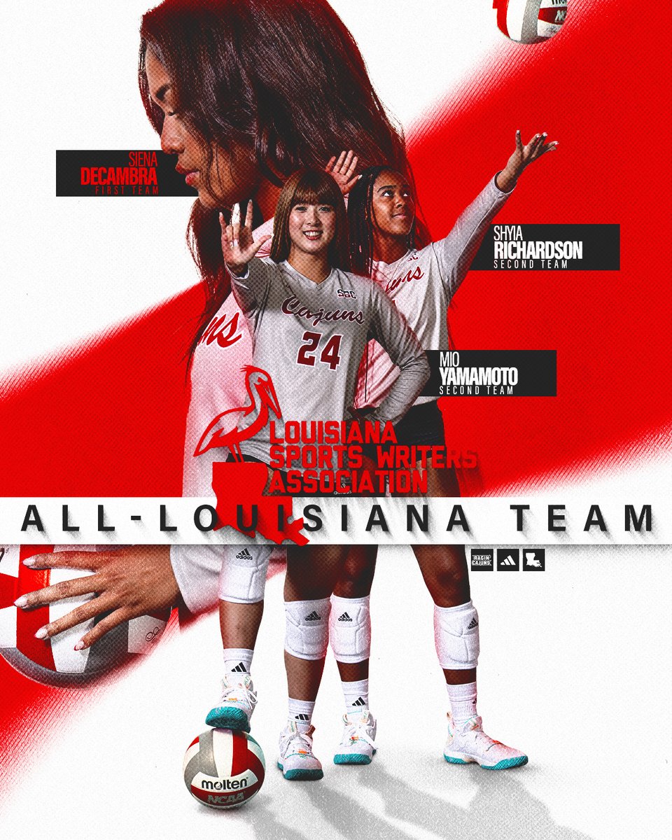 👏 𝗕𝗘𝗦𝗧 𝗜𝗡 𝗦𝗧𝗔𝗧𝗘 

Siena, Shyia and Mio represent the Cajuns on the 2023 LSWA 𝗔𝗹𝗹-𝗟𝗼𝘂𝗶𝘀𝗶𝗮𝗻𝗮 𝗩𝗼𝗹𝗹𝗲𝘆𝗯𝗮𝗹𝗹 𝗧𝗲𝗮𝗺! 🤟

📰 ragncaj.co/lswa23vb

#GeauxCajuns