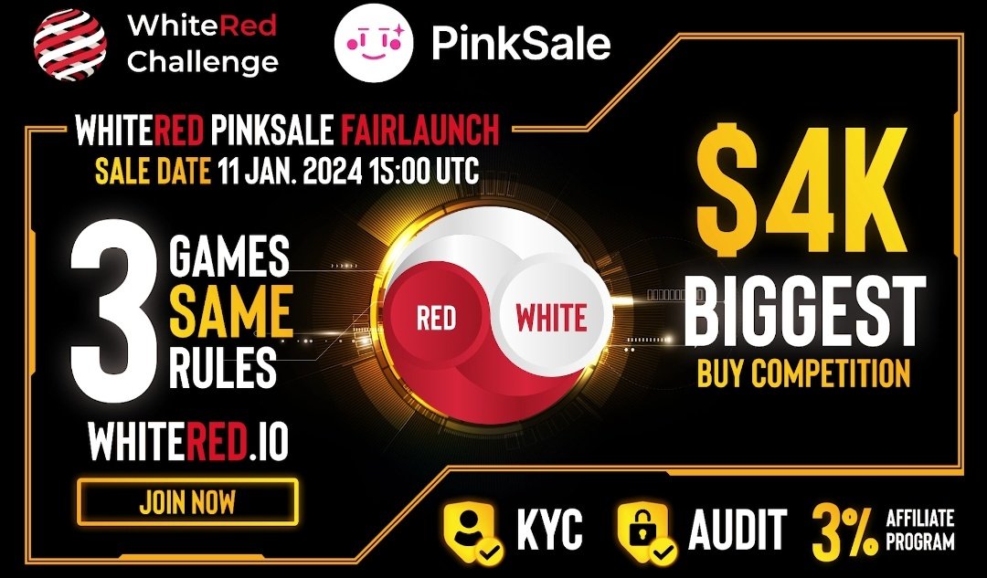 DaCryptoAgency's tweet photo. Will be apeing the upcoming presale of @WhiteRedio on @pinkecosystem 

🪪 KYC ✅ AUDIT 🛍3% AFFILIATE

🚀 Pinksale Fairlaunch - 

https://t.co/paO82Nuhvc

Games Galore!
🔴 Pick your color and place your bet.
🔻 Watch the timer and feel the suspense.
🔴 The color with fewer bets wins - unpredictability is key!
🔻 Claim your rewards and strategize for future games. 

What Sets @WhiteRedio Apart?

✅ Every game, spin, and roll is conducted with utmost clarity.

✅ Provably fair algorithms allow you to verify each result, guaranteeing a thrilling and genuine gaming experience.

✅ We empower our community by letting you become a stakeholder in our success. Share in our profits as we grow and thrive together.

📈 Referral Program
📈 Secure additional earnings and bolster your reputation.
📈 Grow your follower base and become part of the WhiteRed community.

🔻🔴WhiteRed's Official Links:

🌍 Website : https://t.co/XfW5bZt7za
✈️ Ann Telegram : https://t.co/G7T0LkNkrU
✈️ Chat Telegram : https://t.co/kmOChFdUWh

#NFA #DaCryptoAgency