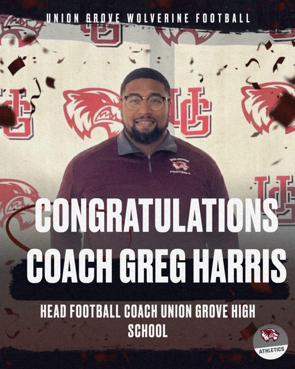 UnionGroveAD's tweet photo. Congratulations to Coach Greg Harris on being named Head Football Coach at Union Grove High School! #winningforkids https://t.co/yBPN4gCkd6