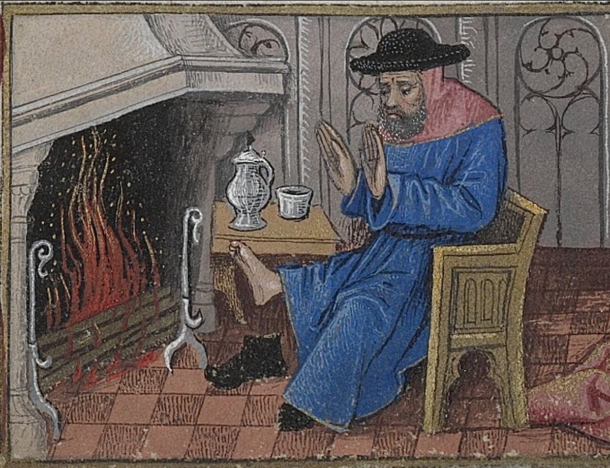 A roaring fire to keep out the cold 🔥 BnF MS Latin 1173; Horae ad usum Parisiensem (Heures de Charles d'Angoulême); 15th century; f.1v @GallicaBnF