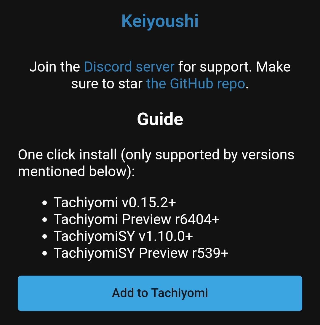 jsueragi's tweet photo. 🔹 ACTUALIZACIÓN 🔹

Recientemente se creó un sitio web dónde, con solo un clic, se puede añadir el repositorio a Tachiyomi.

Solo con tocar el botón de "Add to Tachiyomi", se añadirá de forma automática mientas tengan instalada la aplicación.

https://t.co/M8VHhRTJL4 https://t.co/L12UJ7v4q9