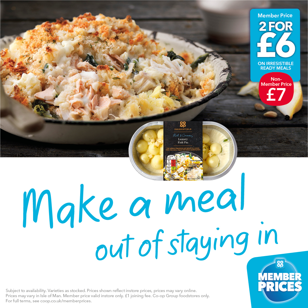 Pop to your local <a href="/coopuk/">Co-op</a> and grab 2 Irresistible Ready Meals for £6 when you're a Co-op Member, including this delicious fish pie 😋
Not a Member? Sign up now ➡️ coop.uk/3QffLCm