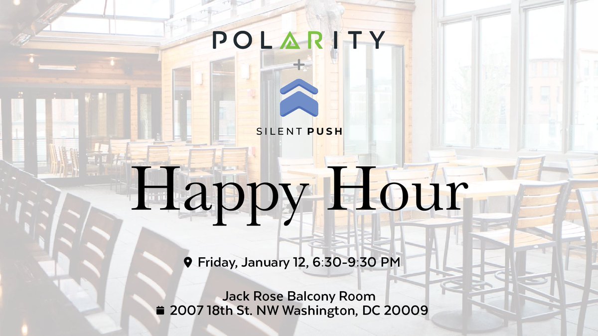 Will you be at @shmoocon this weekend? Polarity and @silentpush would love for you to join our happy hour on Friday, 1/12 from 6:30-9:30 at the @JackRoseinDC Balcony Room. Reserve your spot: hubs.ly/Q02g2BSB0 #shmoocon24 #cybersecurity #shmoo24 #infosec